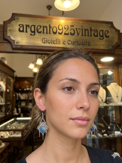 Orecchini pendenti in argento 925 con pietra lapis lazuli blu