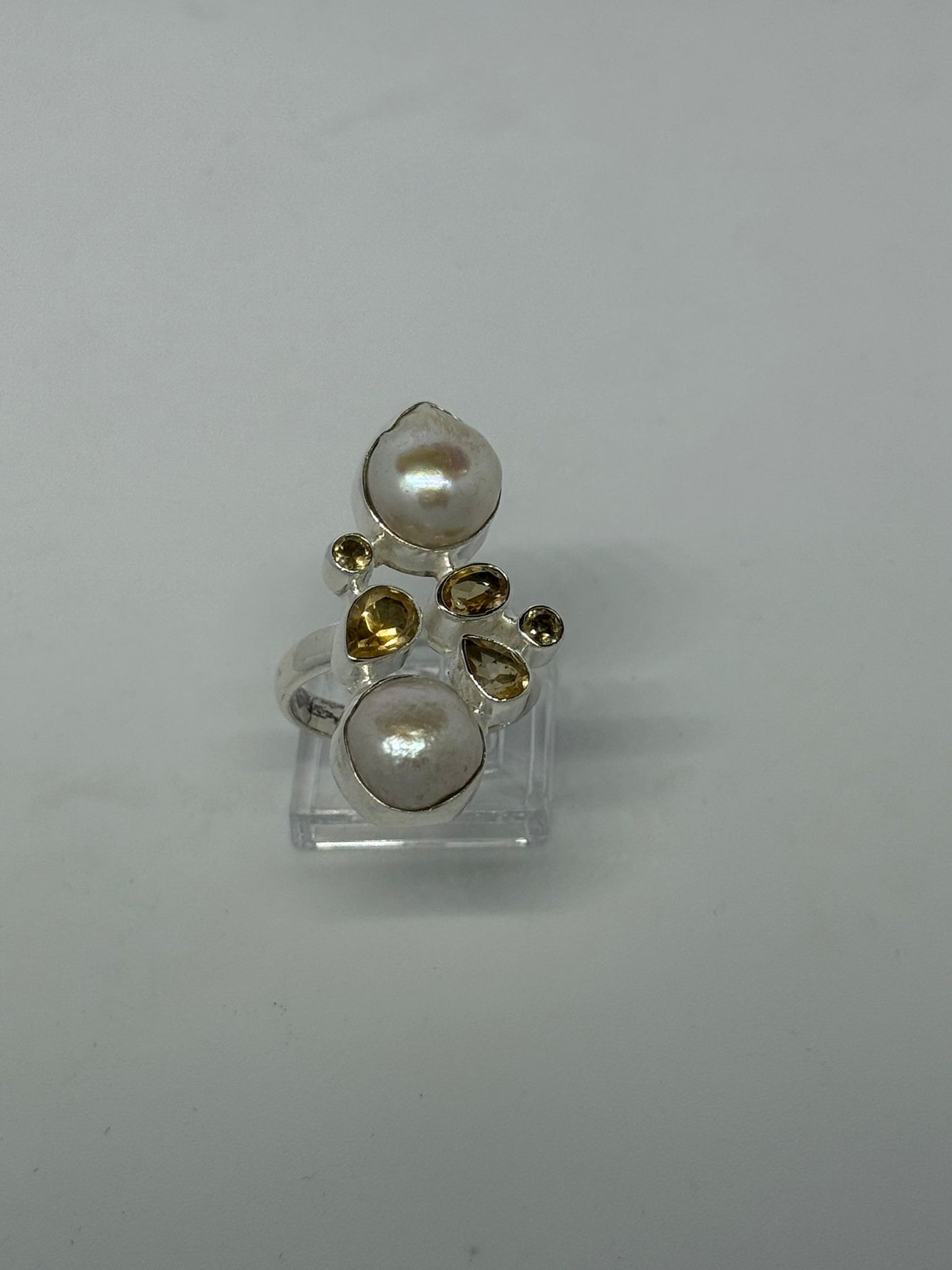 Anello in argento 925 perle e citrino giallo