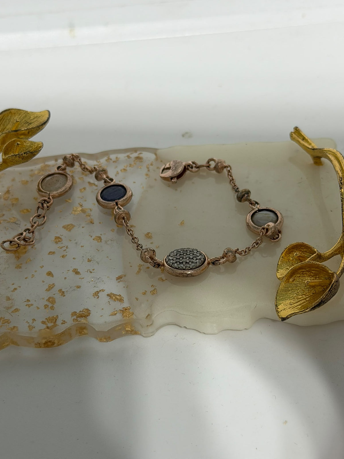 Bracciale in Argento 925 Rosa con Zirconi, Quarzo Verde e Zaffiro Blu