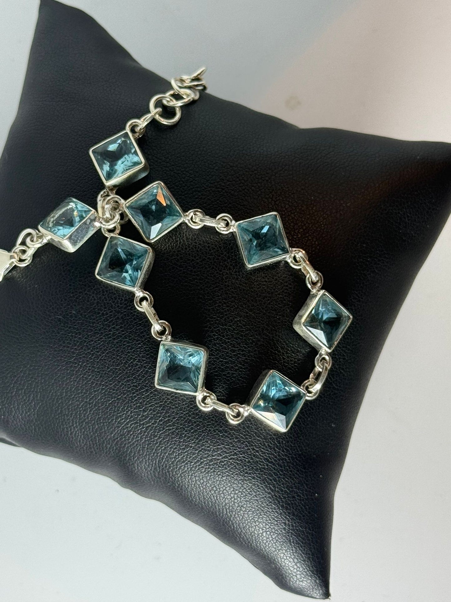 Bracciale Argento 925 Acquamarina Rombo Regolabile - Azzurro Elegante