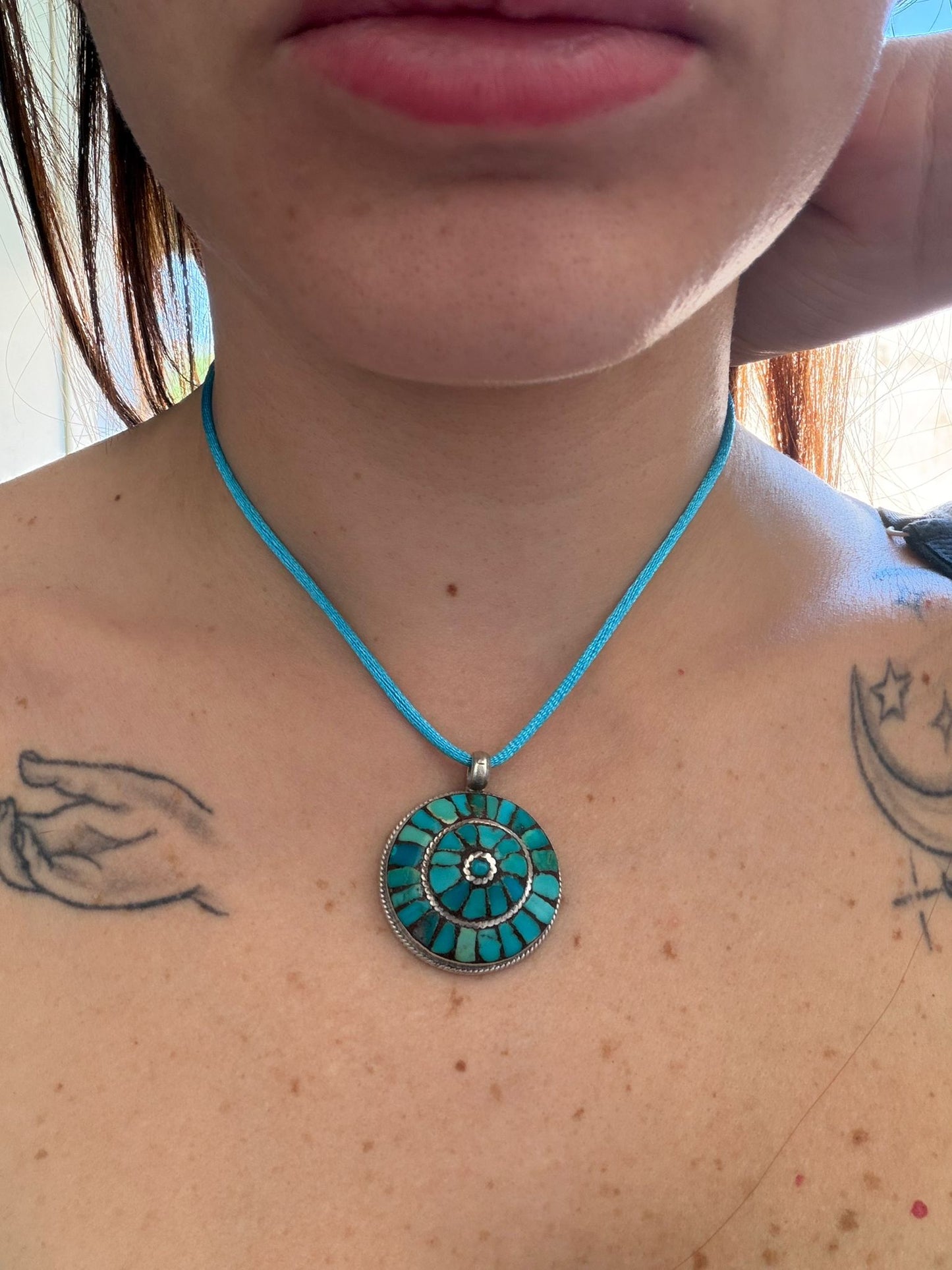 Collana in Argento 925 con Amuleto e Pietre Turchese Naturali