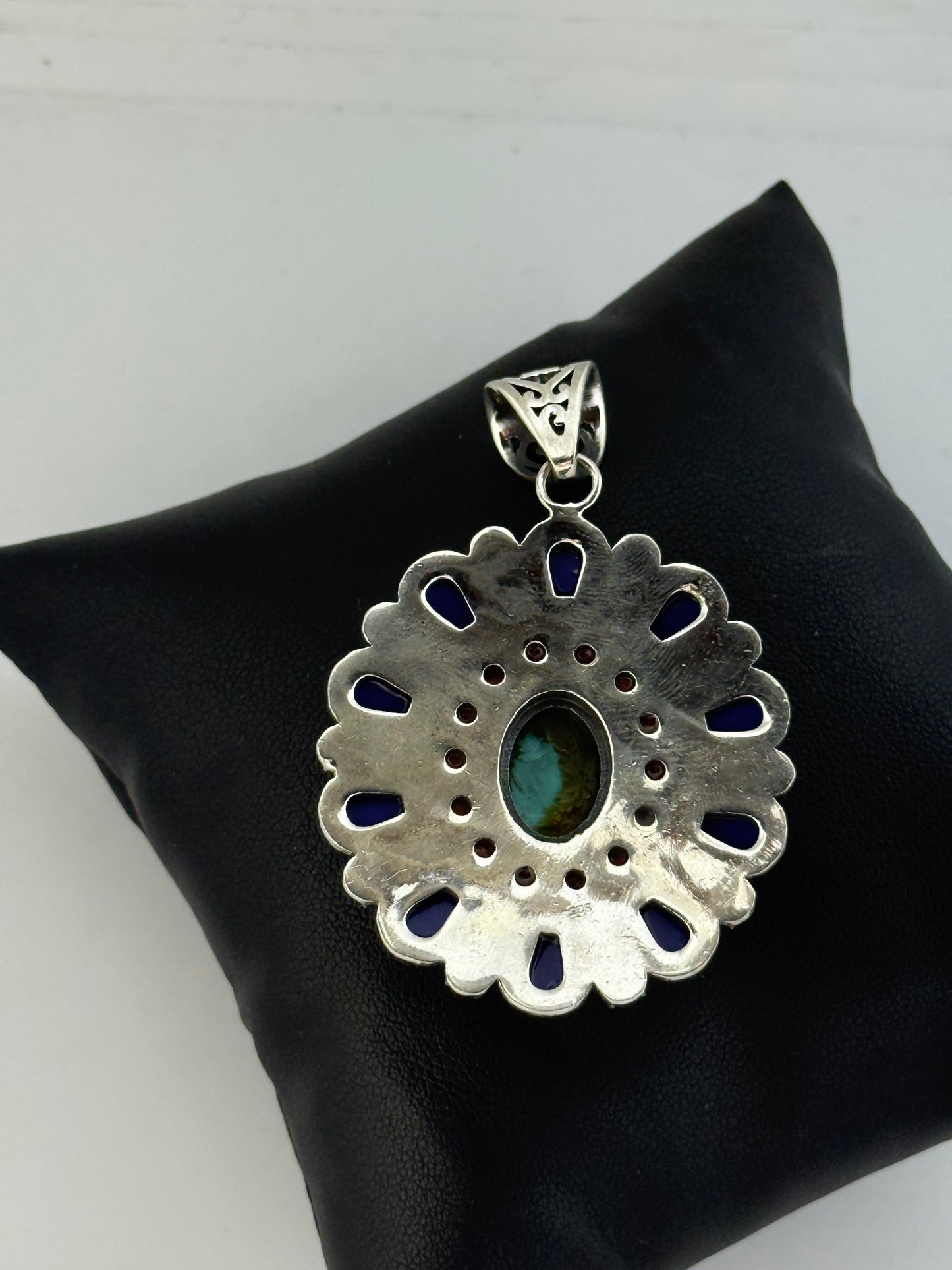 Collana in argento 925 ciondolo fiore lapis blu, corallo rosso e turchese