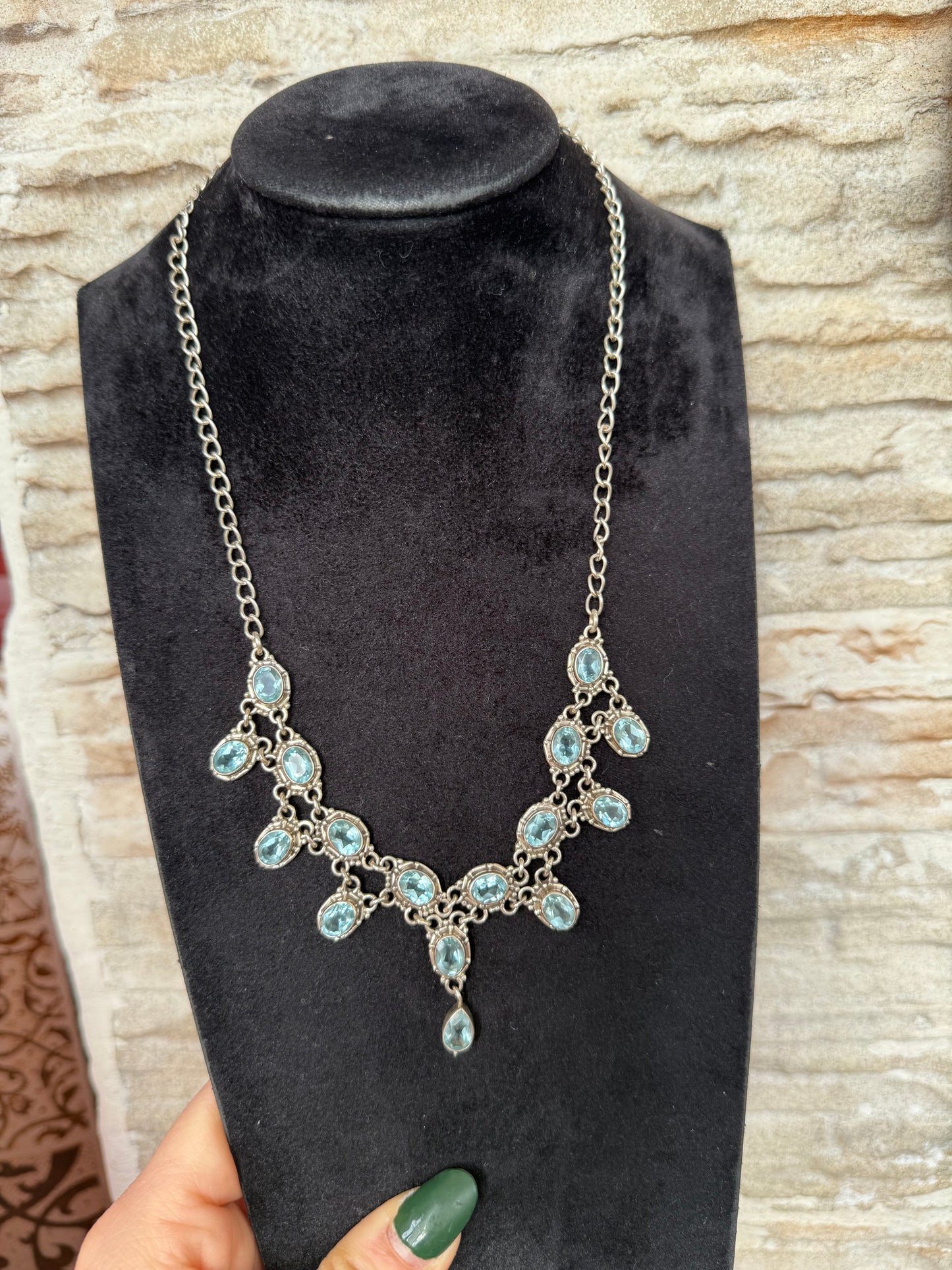 Collana Collier Argento 925 con Pietre Acquamarina Pendenti – Eleganza Marina Pezzo Unico