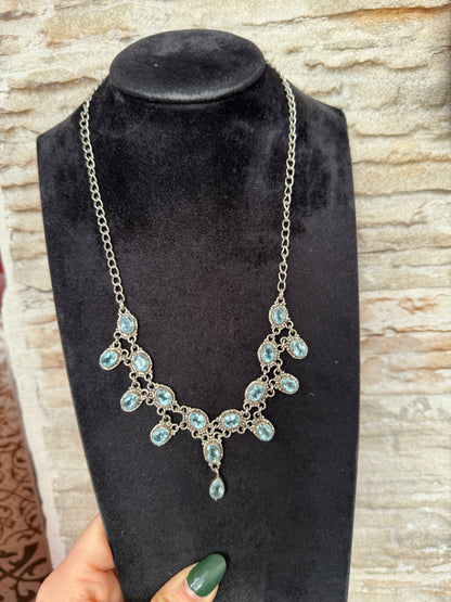 Collana Collier Argento 925 con Pietre Acquamarina Pendenti – Eleganza Marina Pezzo Unico