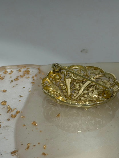 Spilla Filigranata Sarda in Argento 925 Dorata con Marcasiti – Pezzo Unico