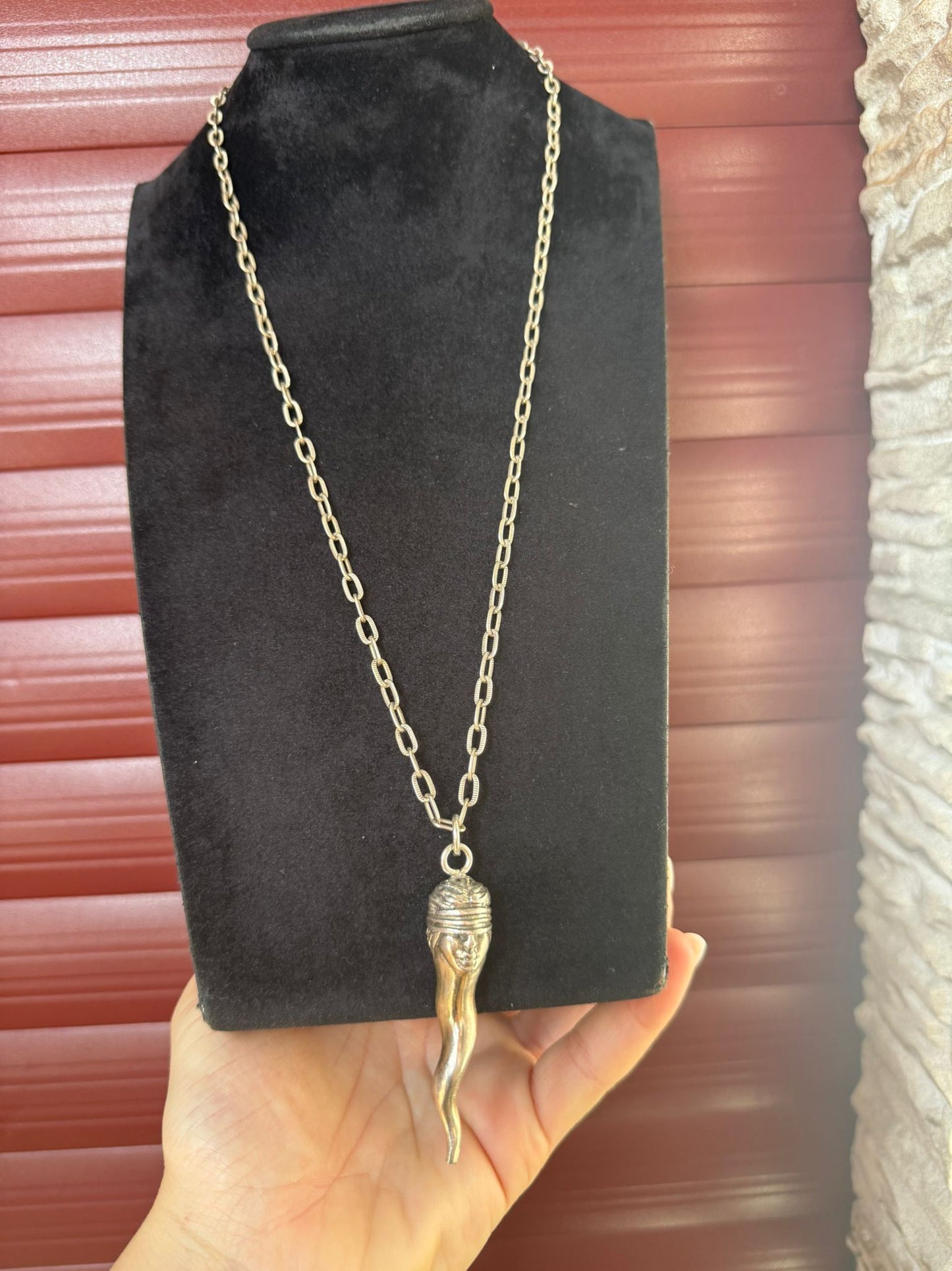 Collana in argento 925 corno dea bendata