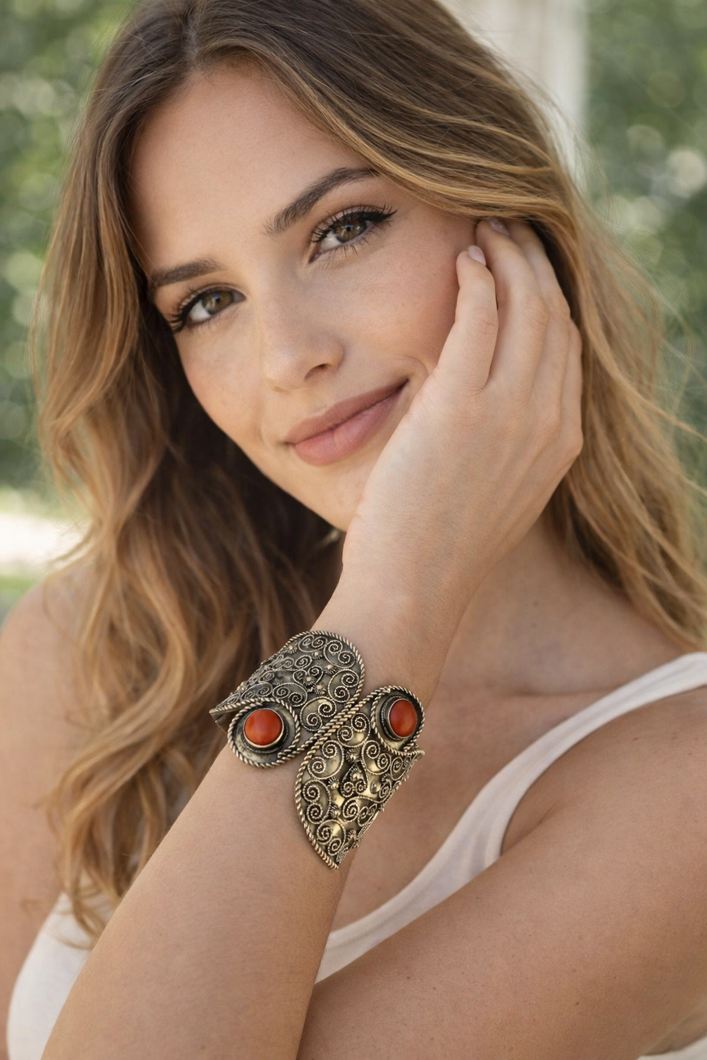 Bracciale Argento 800 Corallo Rosso Etnico | Pezzo Unico Vintage Largo