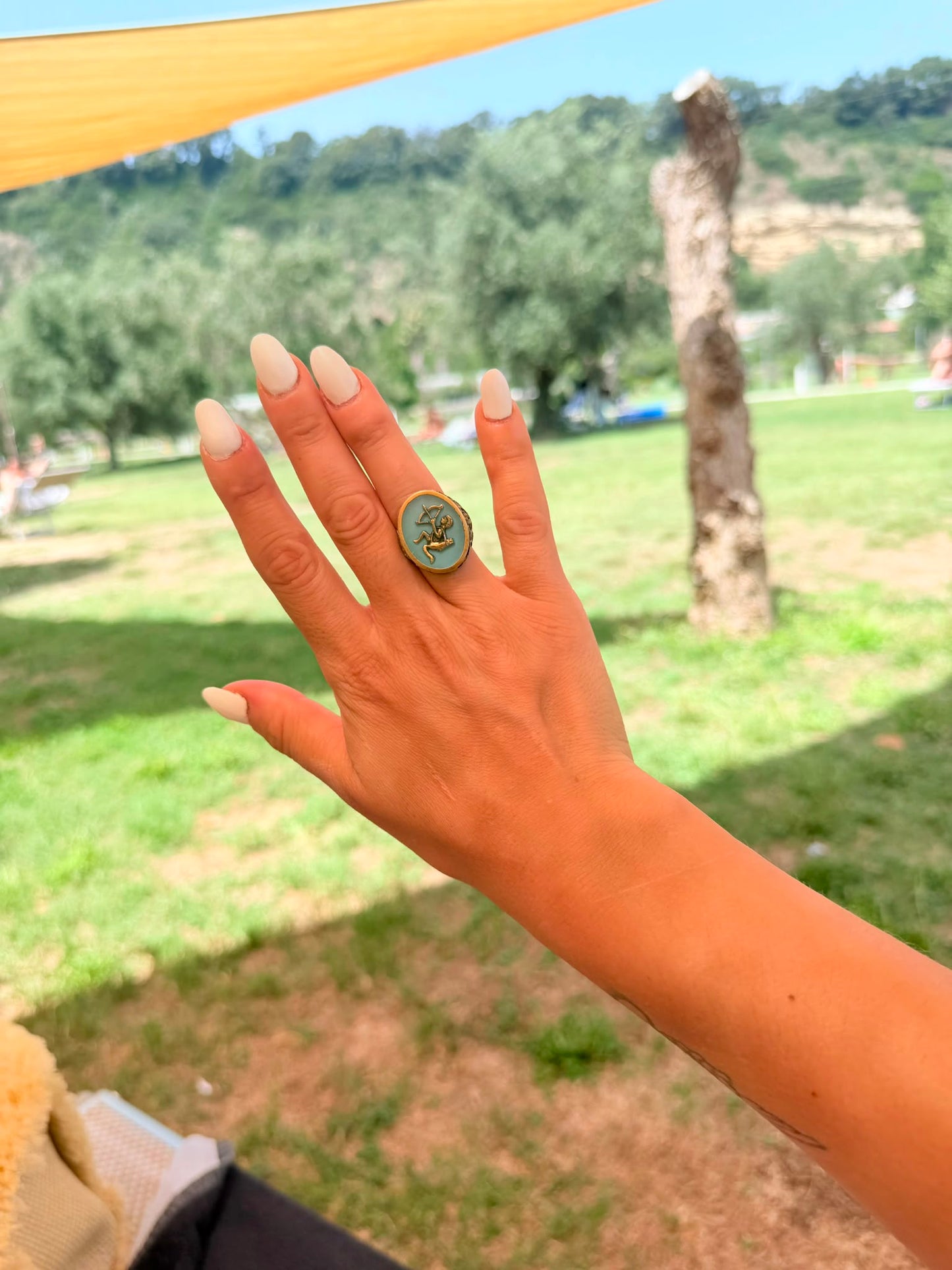 Anello in Argento 925 e Bronzo con Sagittario e Pietra Turchese