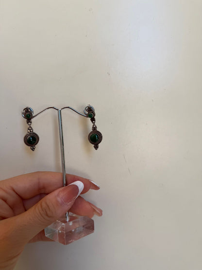 Orecchini Pendenti in Argento 925 con Pietra Giada Verde Naturale