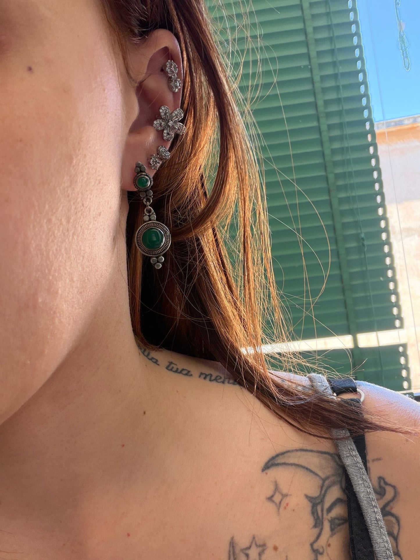 Orecchini Pendenti in Argento 925 con Pietra Giada Verde Naturale