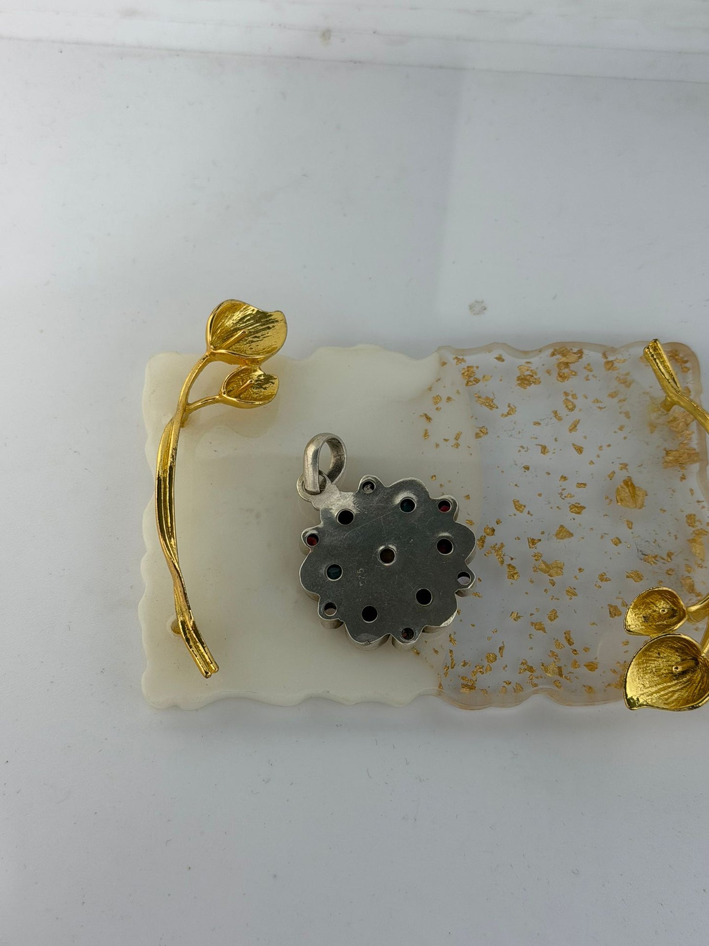 Collana in argento 925 fiore con pietre preziose – Artigianale