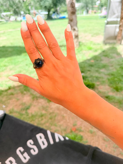 Anello in Argento 925 a Stella con Zaffiro Blu Taglio Sfaccettato