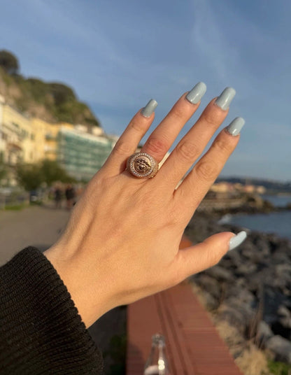 Anello Testa di Medusa in Argento 925 Bagnato Oro Rosa – Regolabile