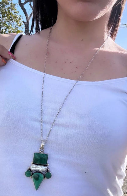 Collana in argento 925 malachite verde