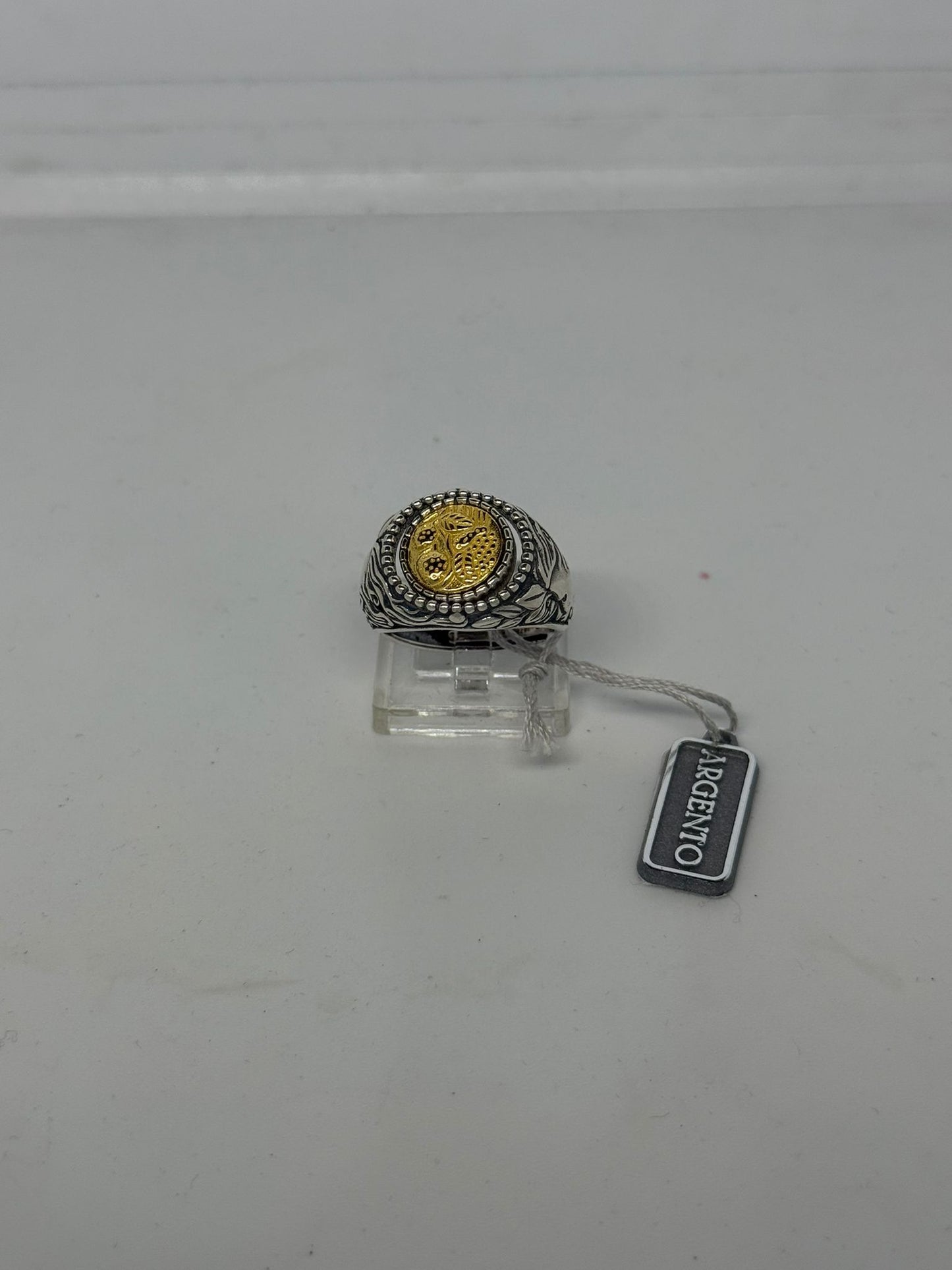 Anello in argento 925 moneta e pietra rossa