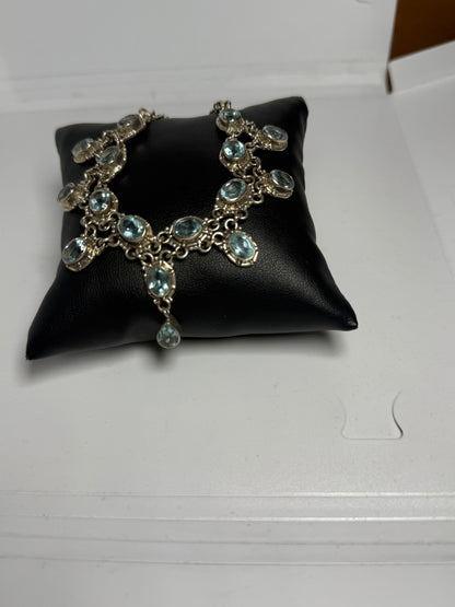 Collana Collier Argento 925 con Pietre Acquamarina Pendenti – Eleganza Marina Pezzo Unico