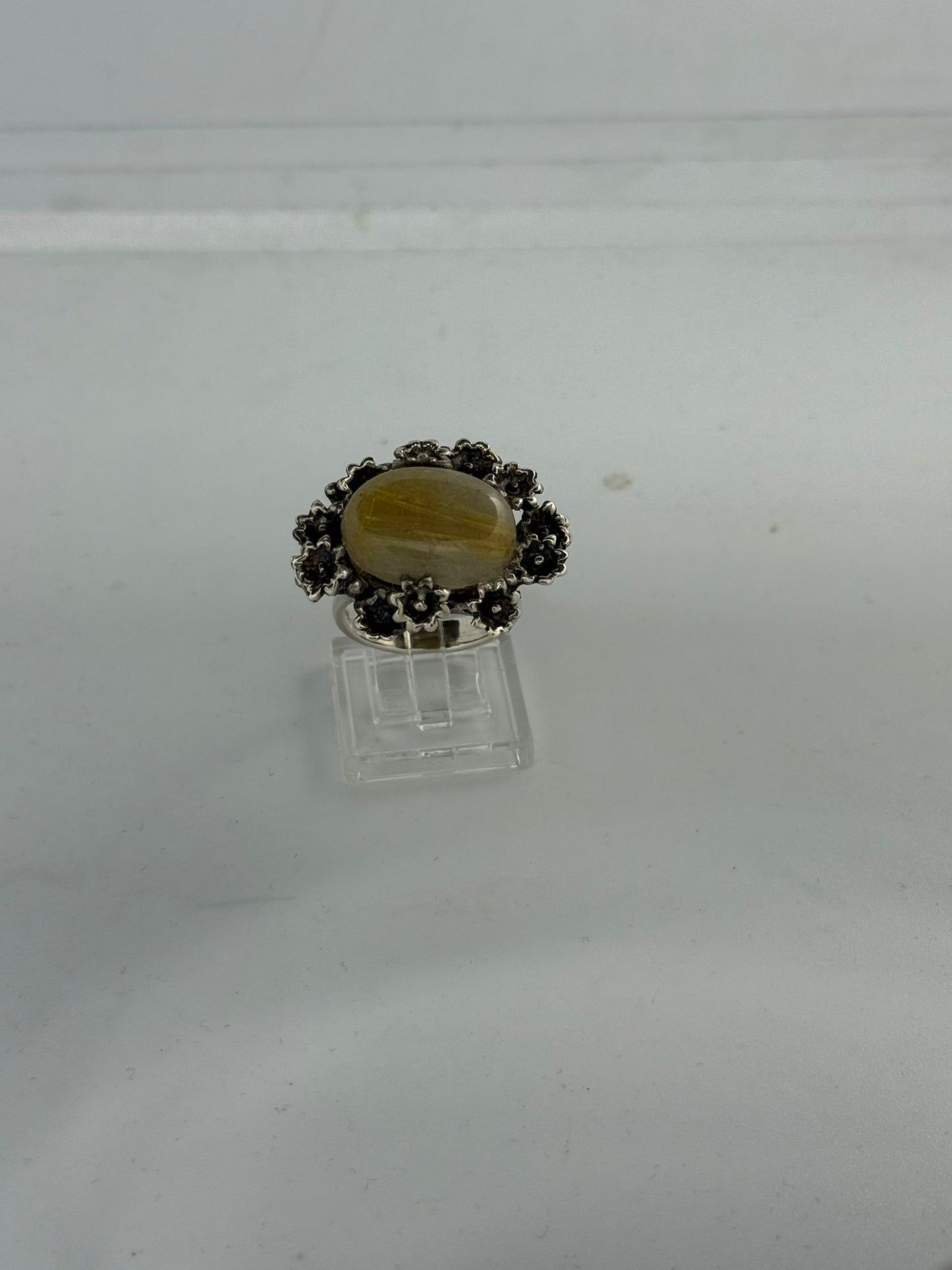 Anello Fiori e Agata Striata in Argento 925