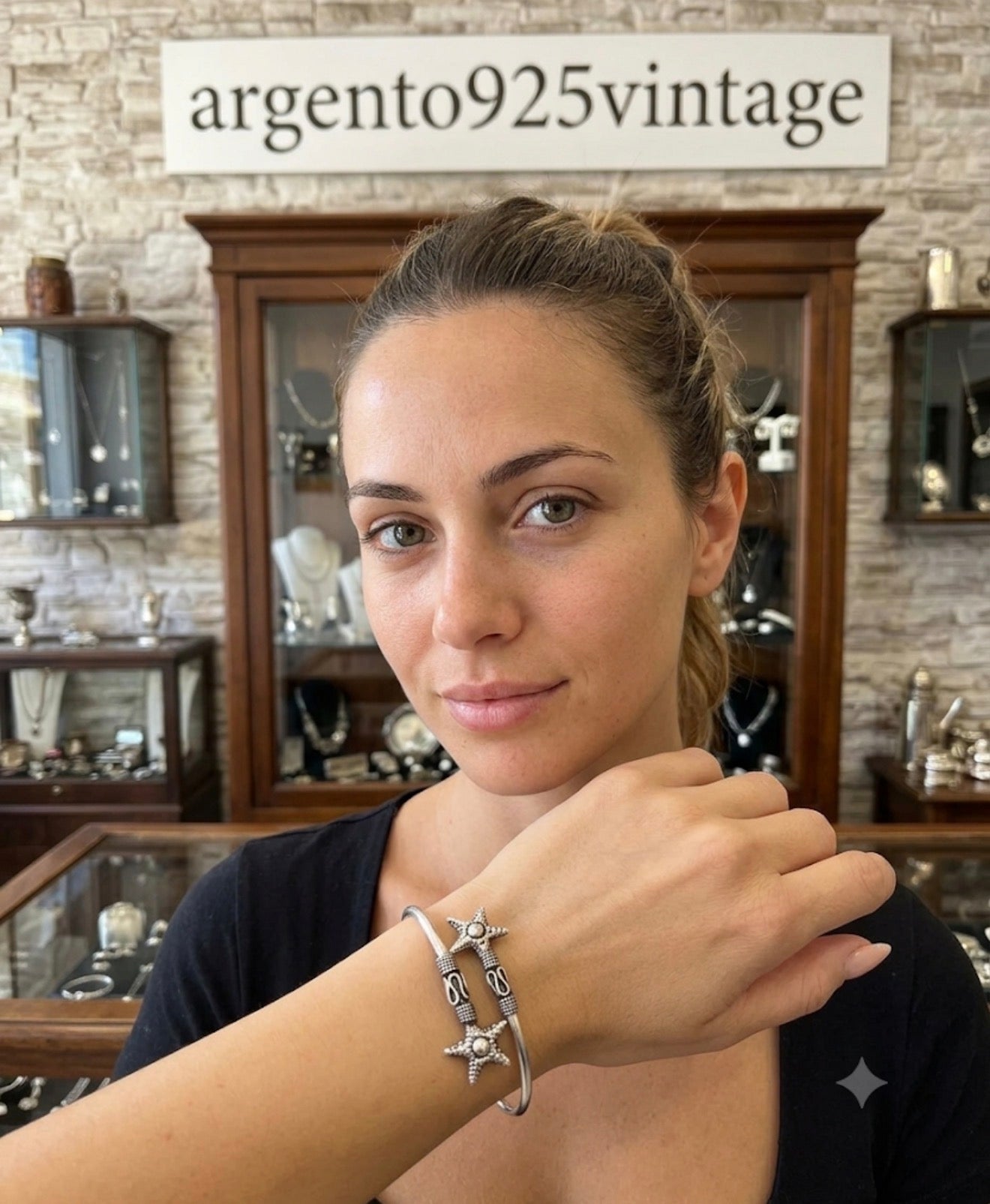 Bracciale Stelle in Argento 925 Stile Etnico – Regolabile con Doppia Stella
