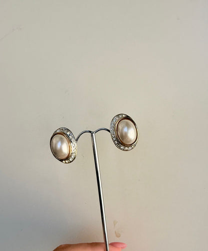 Orecchini in Argento 925 Dorato con Perla Bianca e Pietre Bianche Incastonate