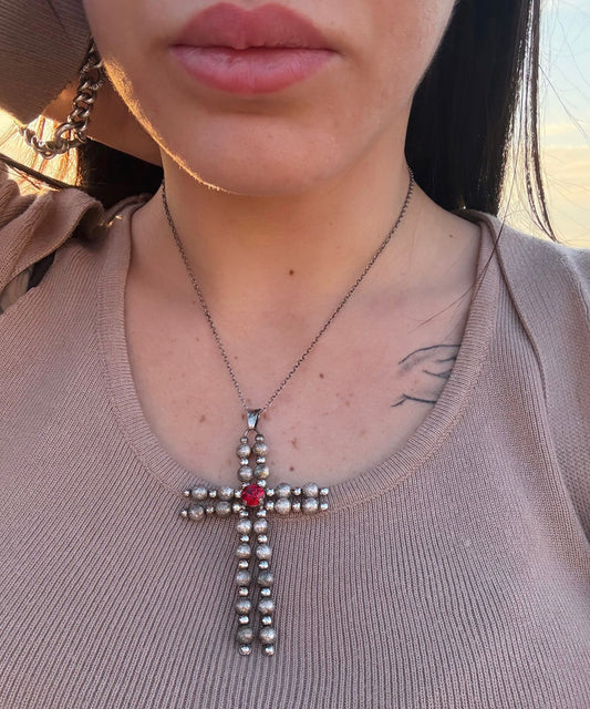 Collana in argento 925 croce rubino rosso
