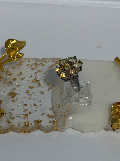 Anello fiore in argento 925 con pietre gialle