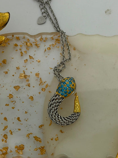 Collana Serpente in Argento 925 con Pietre Azzurre – Pezzo Unico