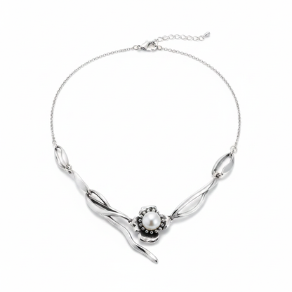 Collana in Argento 925 con Perla Bianca e Fiore
