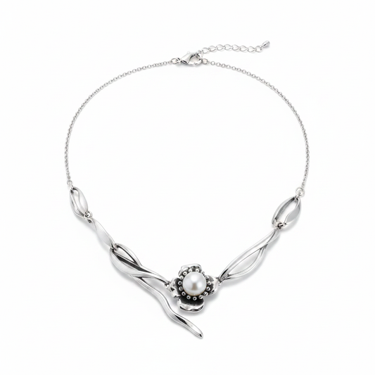 Collana in Argento 925 con Perla Bianca e Fiore